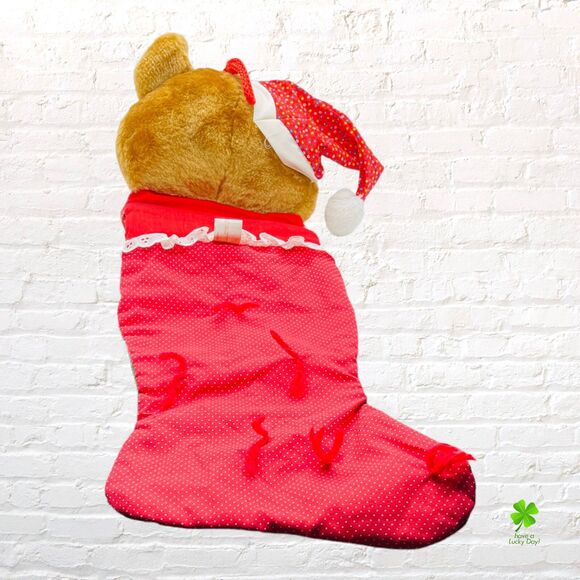 Vintage 1980s Christmas Stocking 21" Smithy Brown Teddy Bear Plush Quilted - Picture 6 of 14